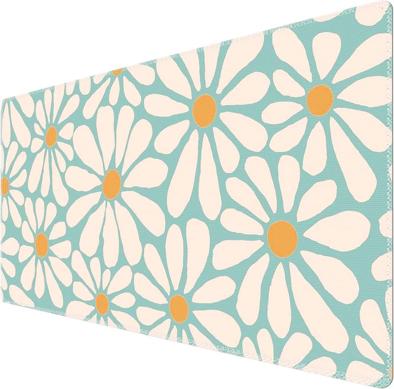 iCasso Desk Mat, XXL Large Mouse Pad, Anti-Slip Big Mousepad with Stitched Edges, Work & Gaming (Green Floral) - Image 1